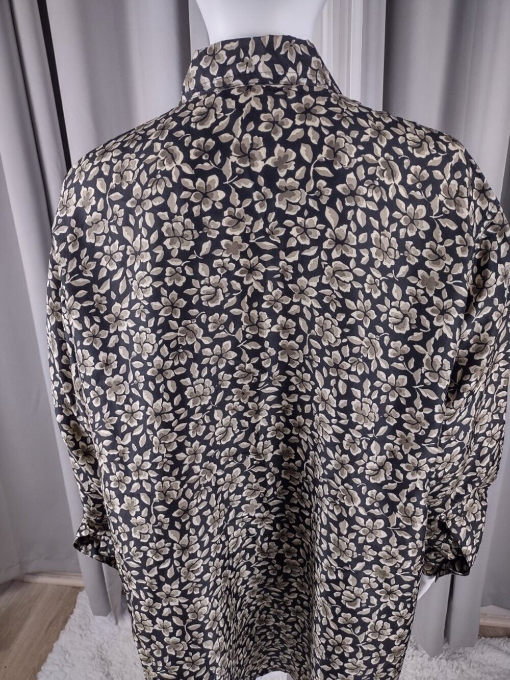 Vintage Express 100% Silk Floral Mini Shirt Dress Tunic Blouse Brown Size Small - Picture 4 of 12